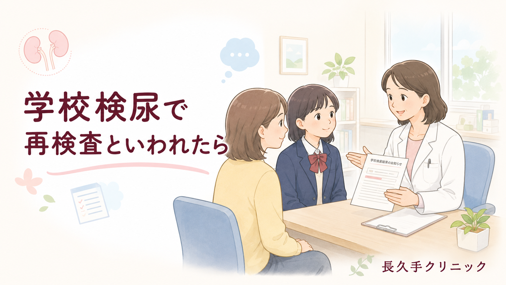 学校検尿で再検査となった中学生・高校生と保護者への腎臓内科での説明